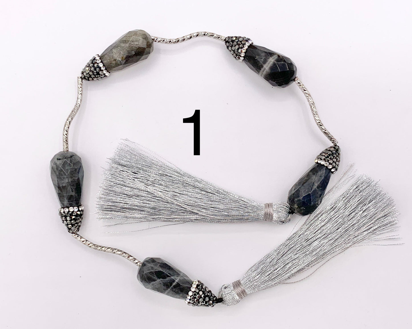 Beautiful Teardrop Stone Faceted Beads With Rhinestones Rose Quartz/ Pink Moonstone/ Lapis/ Peruvian Amazonite/ Labradorite Beads (1 Strand)