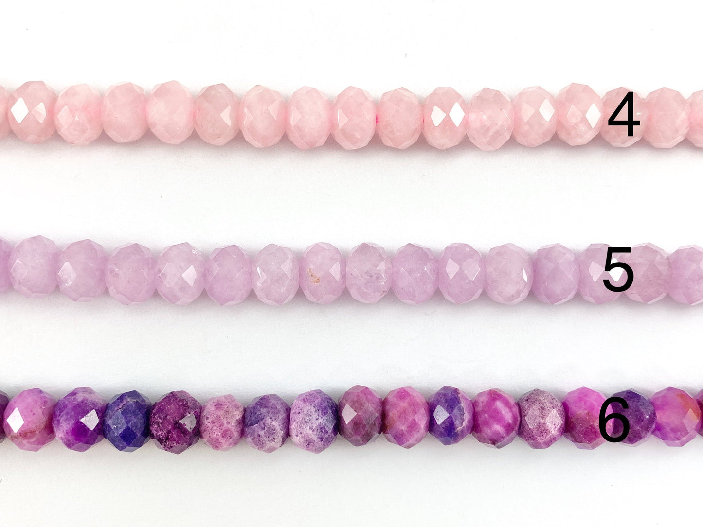 High Quality Handcut Natural Pastel Color Stones Rondelle Pink Opal, Rose QZ, Lavender Amethyst, Aquamarine, Morganite, Sugilite Around 15"