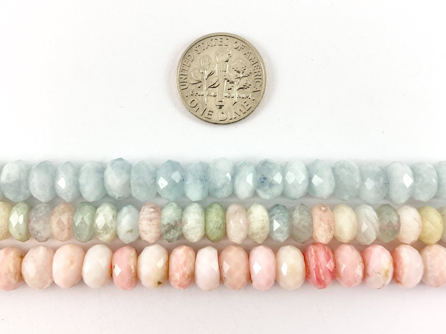 High Quality Handcut Natural Pastel Color Stones Rondelle Pink Opal, Rose QZ, Lavender Amethyst, Aquamarine, Morganite, Sugilite Around 15"