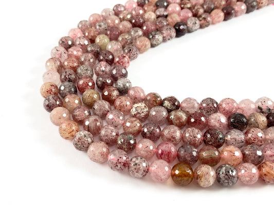 Natural Strawberry Quartz Faceted Round Hand Cut Shiny Natural Gemstone Beads 6mm 8mm 10mm For Jewelry Making 15"-16"