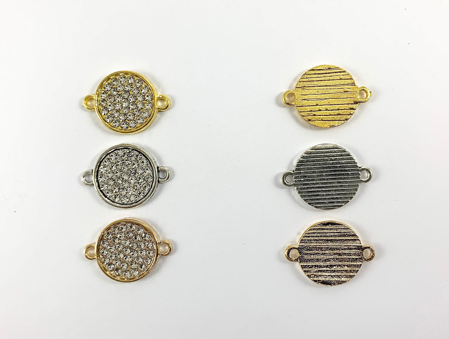16mm Pewter Rhinestone Coin Connector Bezel 2 Loop Charm Available in Bronze, Copper, Gold, Silver and Gunmetal, Clear and Clear AB