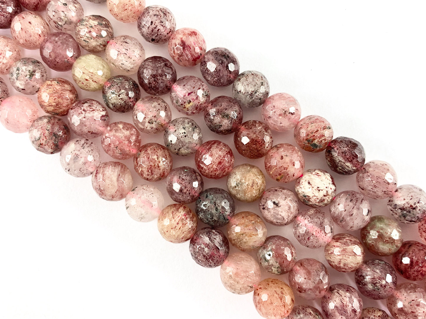 Natural Strawberry Quartz Faceted Round Hand Cut Shiny Natural Gemstone Beads 6mm 8mm 10mm For Jewelry Making 15"-16"