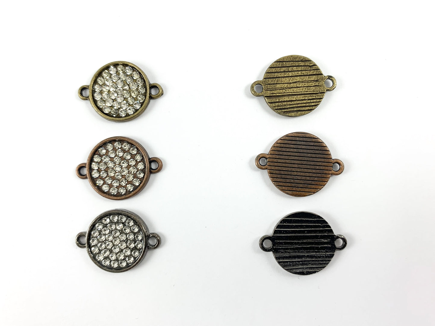 16mm Pewter Rhinestone Coin Connector Bezel 2 Loop Charm Available in Bronze, Copper, Gold, Silver and Gunmetal, Clear and Clear AB