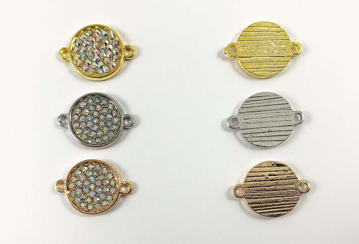 16mm Pewter Rhinestone Coin Connector Bezel 2 Loop Charm Available in Bronze, Copper, Gold, Silver and Gunmetal, Clear and Clear AB