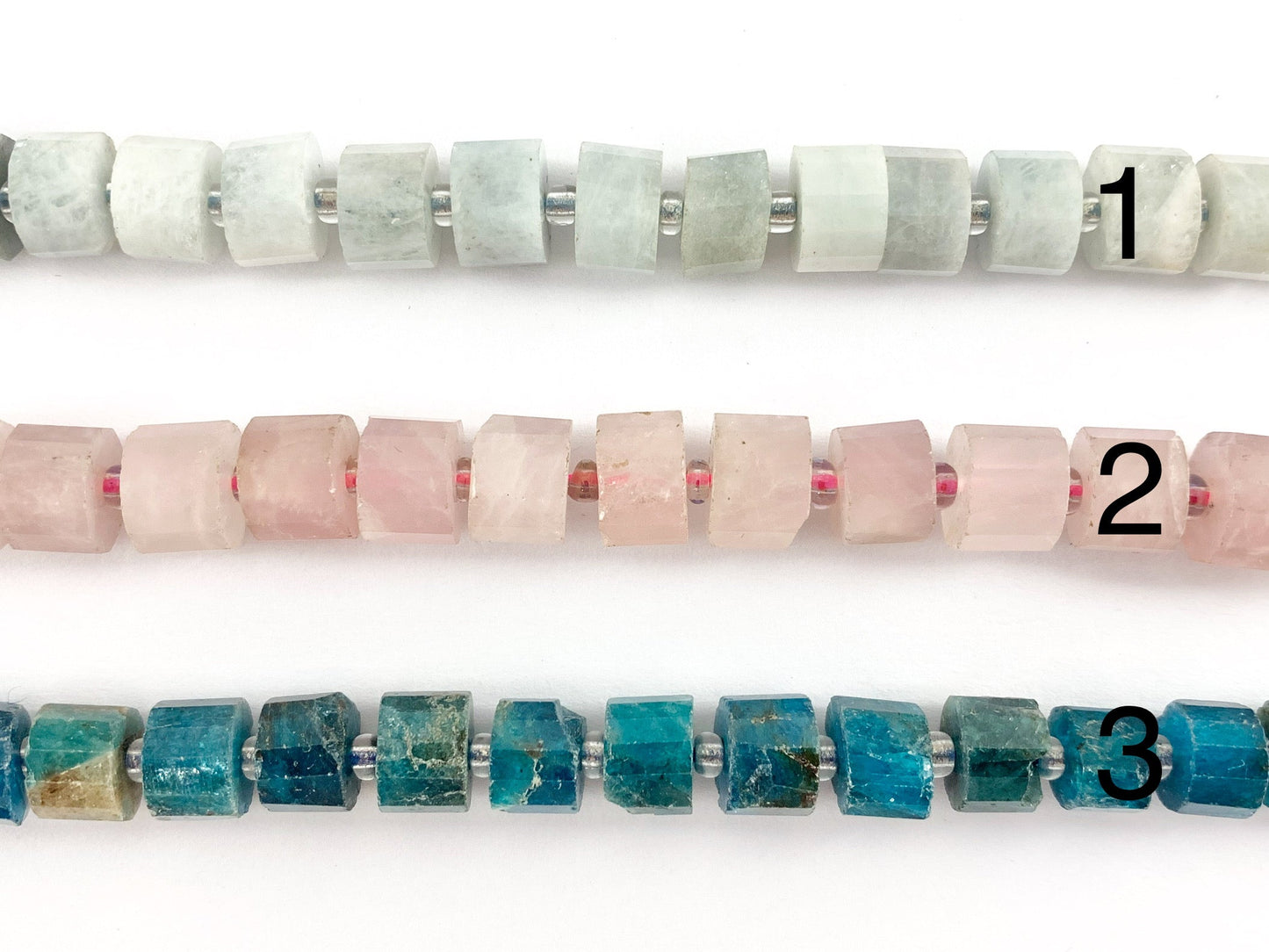 High Quality Handcut Natural Stones Tube Beads Aquamarine, Rose Quartz, Apatite, Lapis, Canadian Jade, Labradorite Around 15"