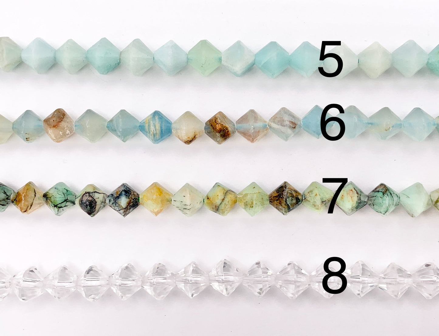 8mm Bicone Shape Hand Cut Gemstone Beads Tiger's Eye/Amazonite/Lapis/Black Onyx/Blue Calcite/Quartz/Citrine/Carnelian and More Stones 15"