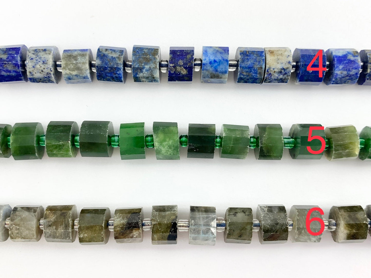 High Quality Handcut Natural Stones Tube Beads Aquamarine, Rose Quartz, Apatite, Lapis, Canadian Jade, Labradorite Around 15"