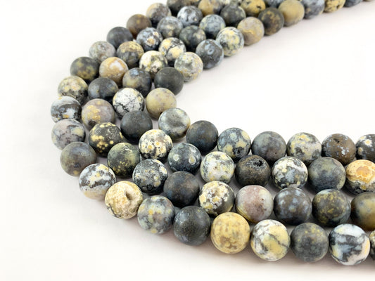 Natural Yellow Blue Ocean Jasper Round Smooth Matte Natural Gemstone Beads For Men/Women's Jewelry Making 15"-16"