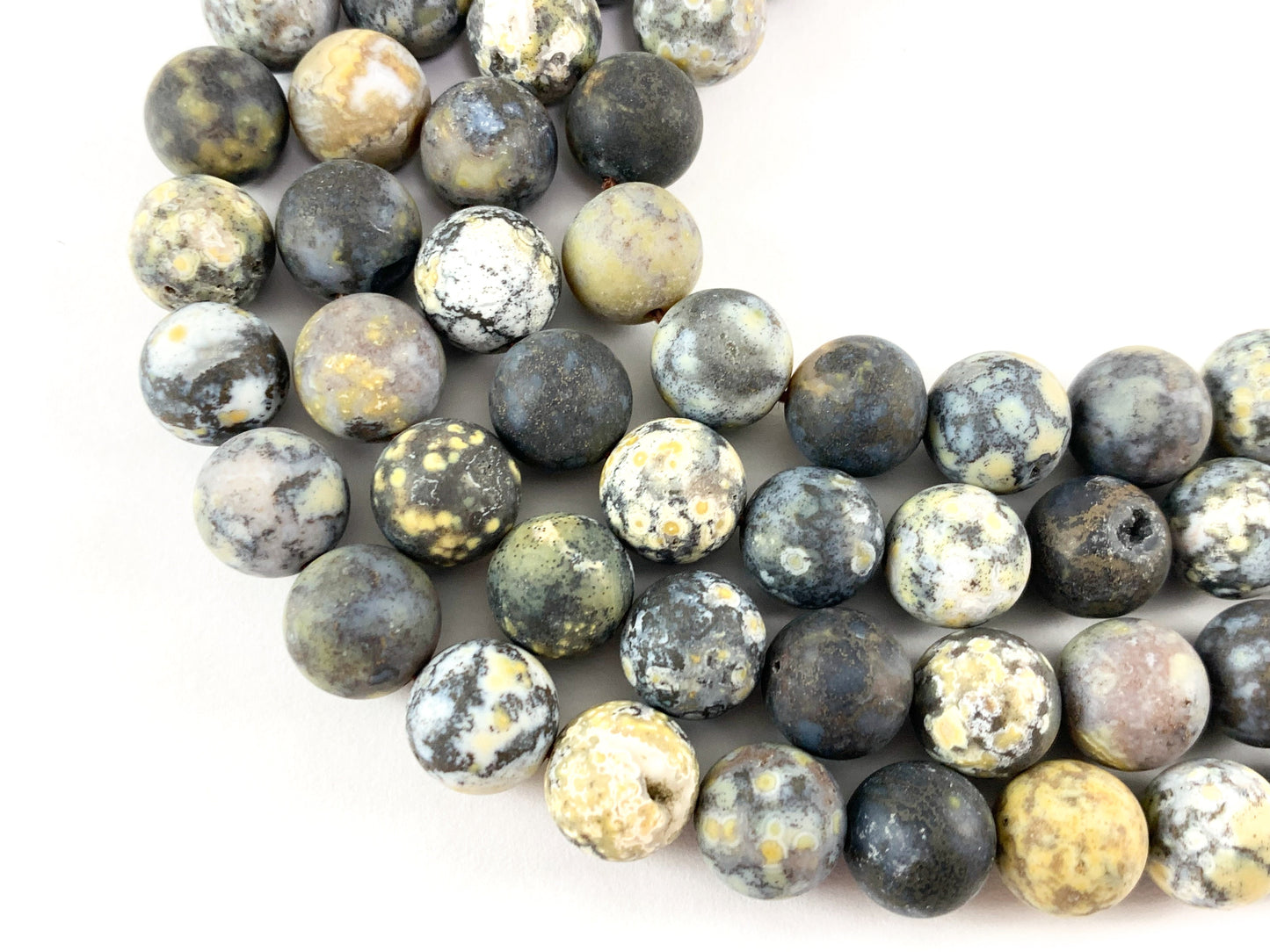 Natural Yellow Blue Ocean Jasper Round Smooth Matte Natural Gemstone Beads For Men/Women's Jewelry Making 15"-16"