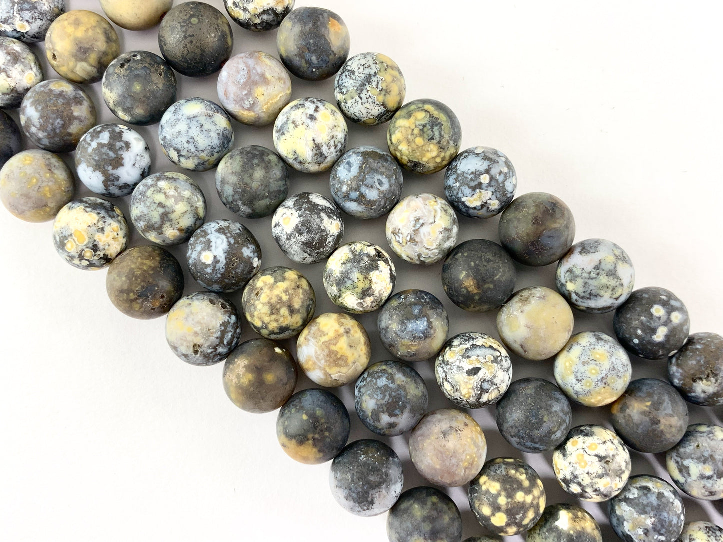 Natural Yellow Blue Ocean Jasper Round Smooth Matte Natural Gemstone Beads For Men/Women's Jewelry Making 15"-16"