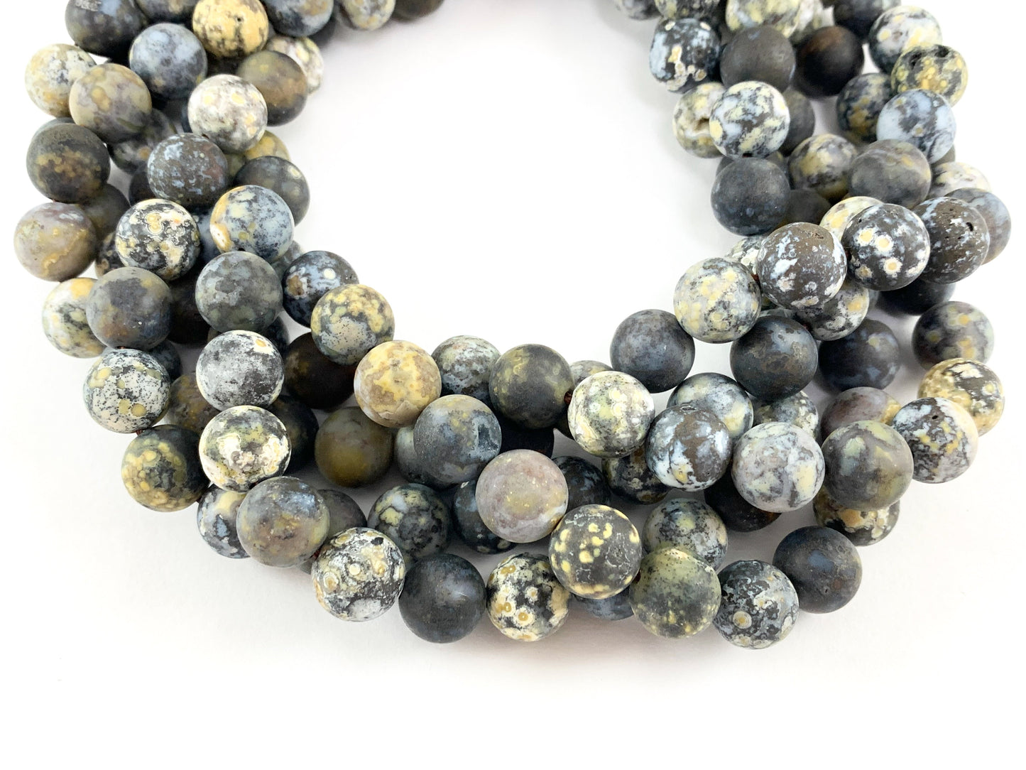 Natural Yellow Blue Ocean Jasper Round Smooth Matte Natural Gemstone Beads For Men/Women's Jewelry Making 15"-16"