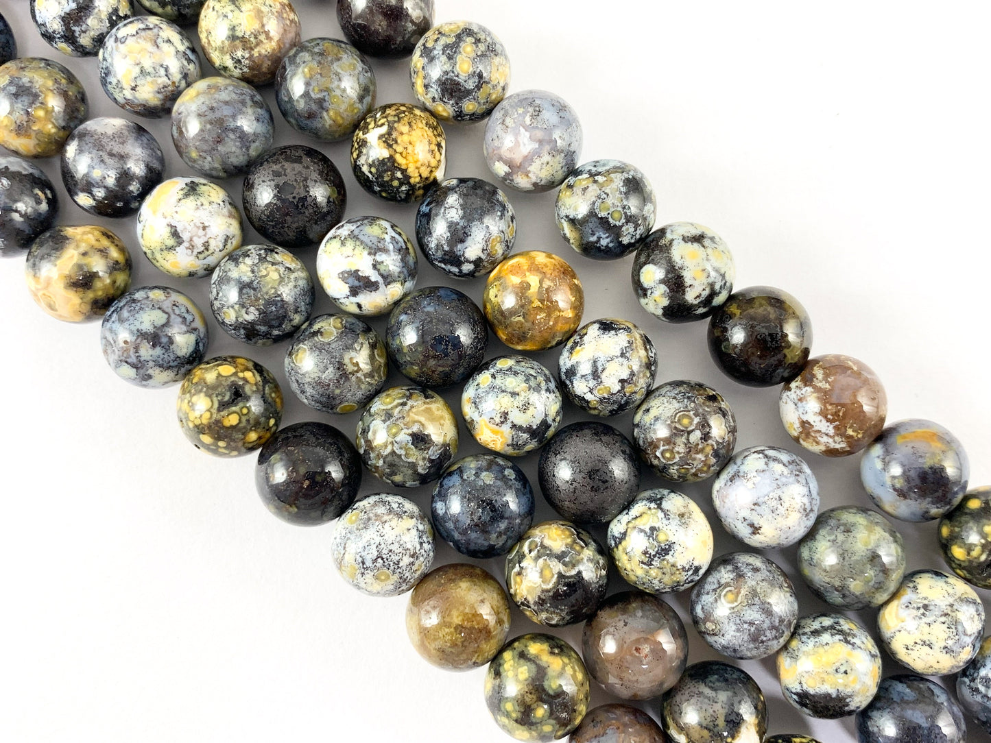 Natural Yellow Blue Ocean Jasper Round Smooth Shiny Natural Gemstone Beads For Men/Women's Jewelry Making 15"-16"