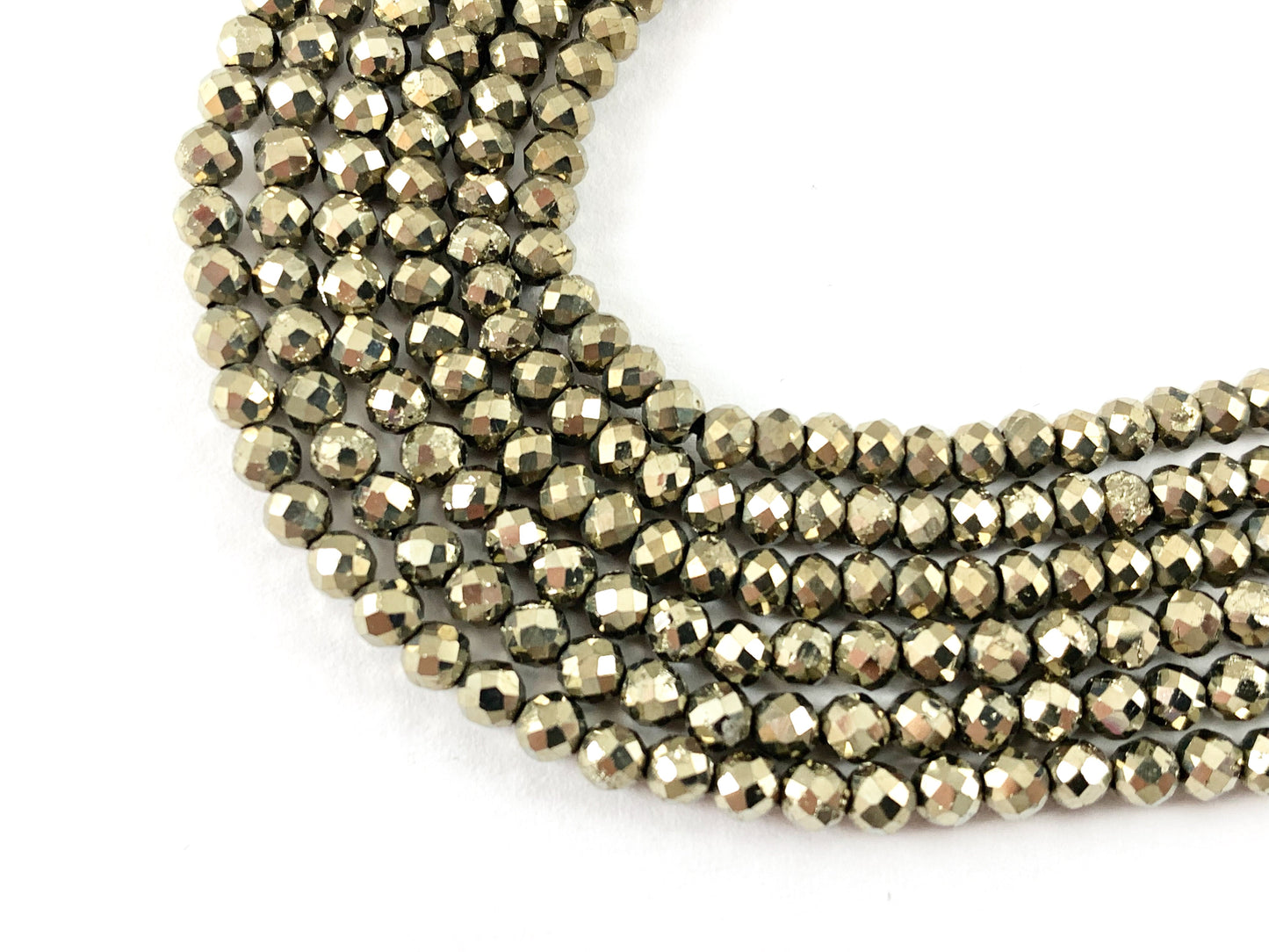 Pyrite Faceted Round Rondelle Hand Cut Tiny Shiny Beads 2mm 3mm 4mm For Jewelry Making 15"-16"