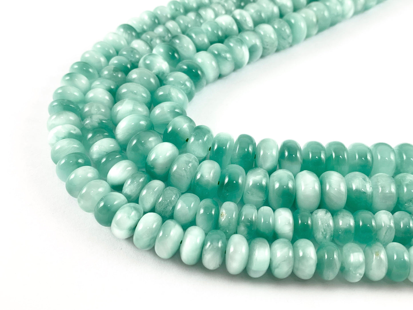 Grade AAA Green Angelite/ Green Moonstone/ Aqua Green Angelite Rondelle Smooth Shiny Natural Gemstone Beads 15"-16"