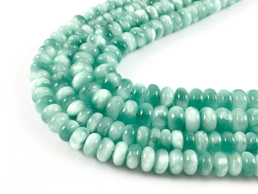 Grade AAA Green Angelite/ Green Moonstone/ Aqua Green Angelite Rondelle Smooth Shiny Natural Gemstone Beads 15"-16"