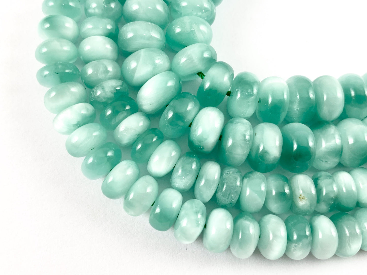 Grade AAA Green Angelite/ Green Moonstone/ Aqua Green Angelite Rondelle Smooth Shiny Natural Gemstone Beads 15"-16"