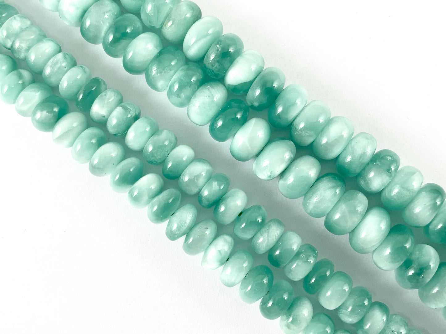 Grade AAA Green Angelite/ Green Moonstone/ Aqua Green Angelite Rondelle Smooth Shiny Natural Gemstone Beads 15"-16"
