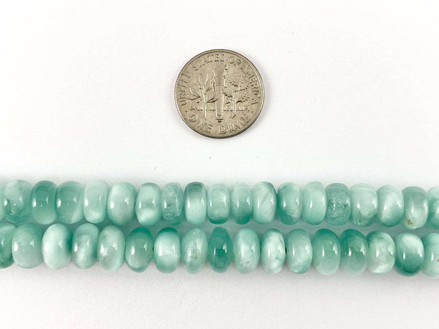 Grade AAA Green Angelite/ Green Moonstone/ Aqua Green Angelite Rondelle Smooth Shiny Natural Gemstone Beads 15"-16"