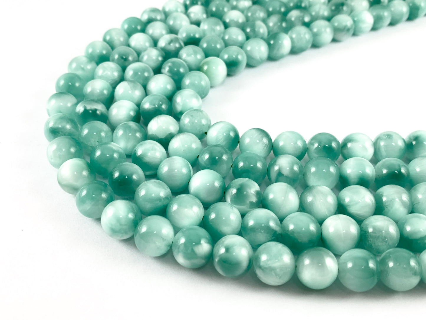 Grade AAA Green Angelite/ Green Moonstone/ Aqua Green Angelite Round Smooth Shiny Natural Gemstone Beads 15"-16"