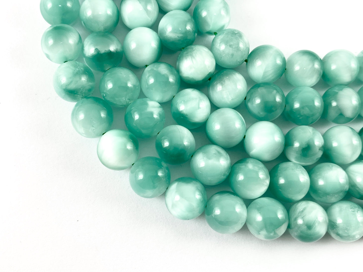 Grade AAA Green Angelite/ Green Moonstone/ Aqua Green Angelite Round Smooth Shiny Natural Gemstone Beads 15"-16"
