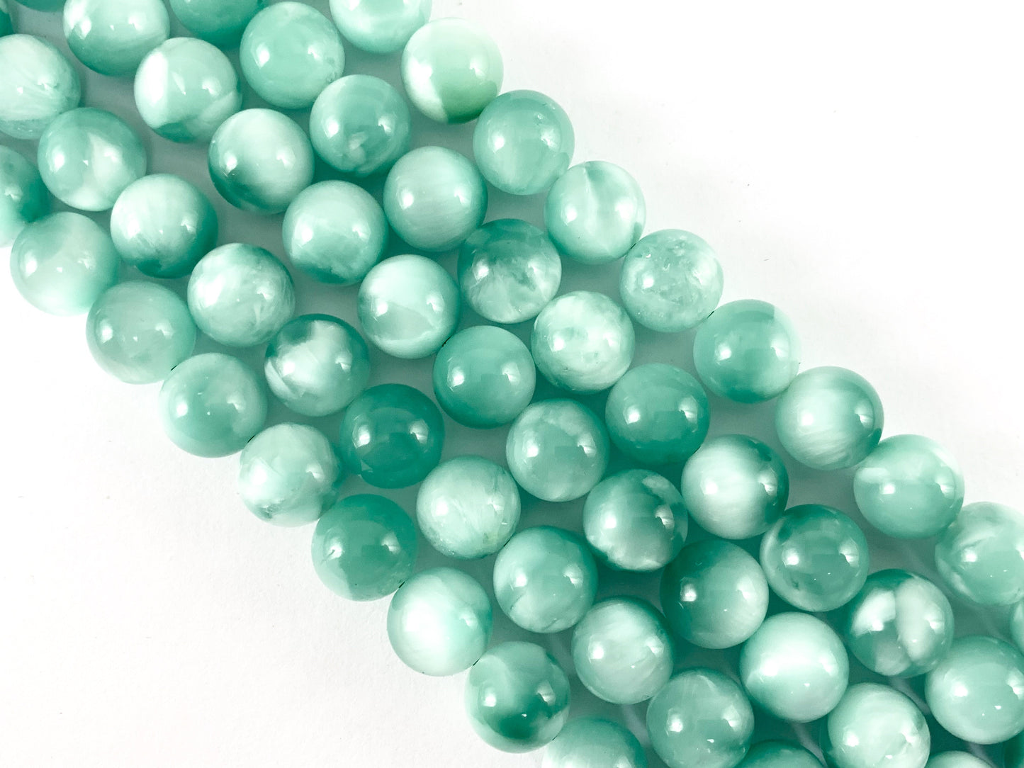 Grade AAA Green Angelite/ Green Moonstone/ Aqua Green Angelite Round Smooth Shiny Natural Gemstone Beads 15"-16"