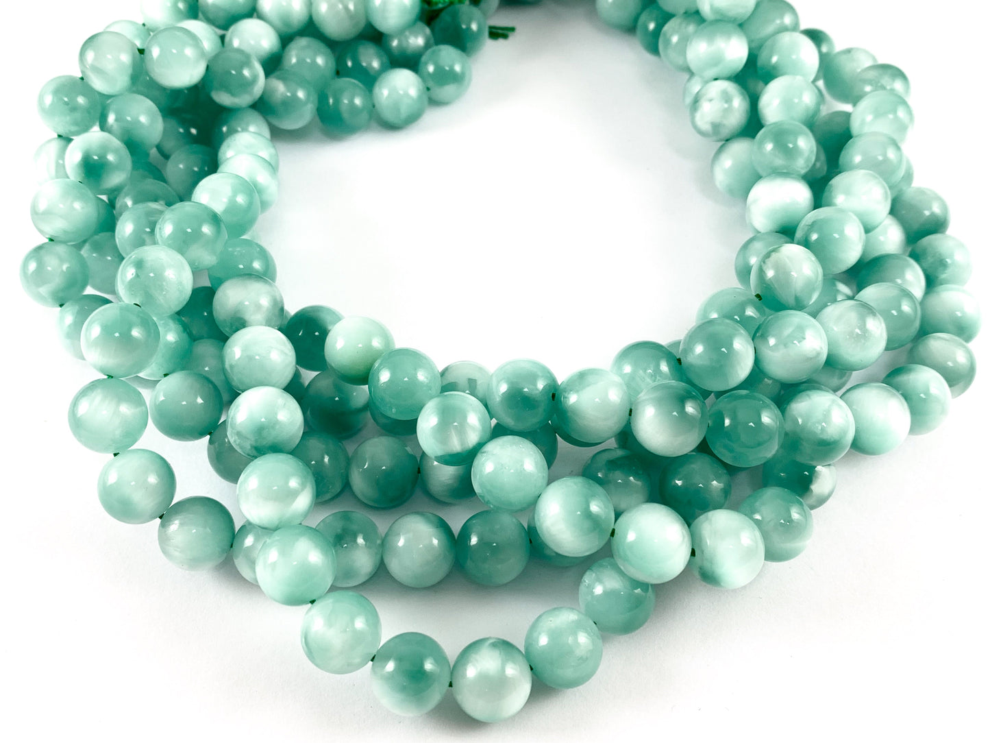 Grade AAA Green Angelite/ Green Moonstone/ Aqua Green Angelite Round Smooth Shiny Natural Gemstone Beads 15"-16"