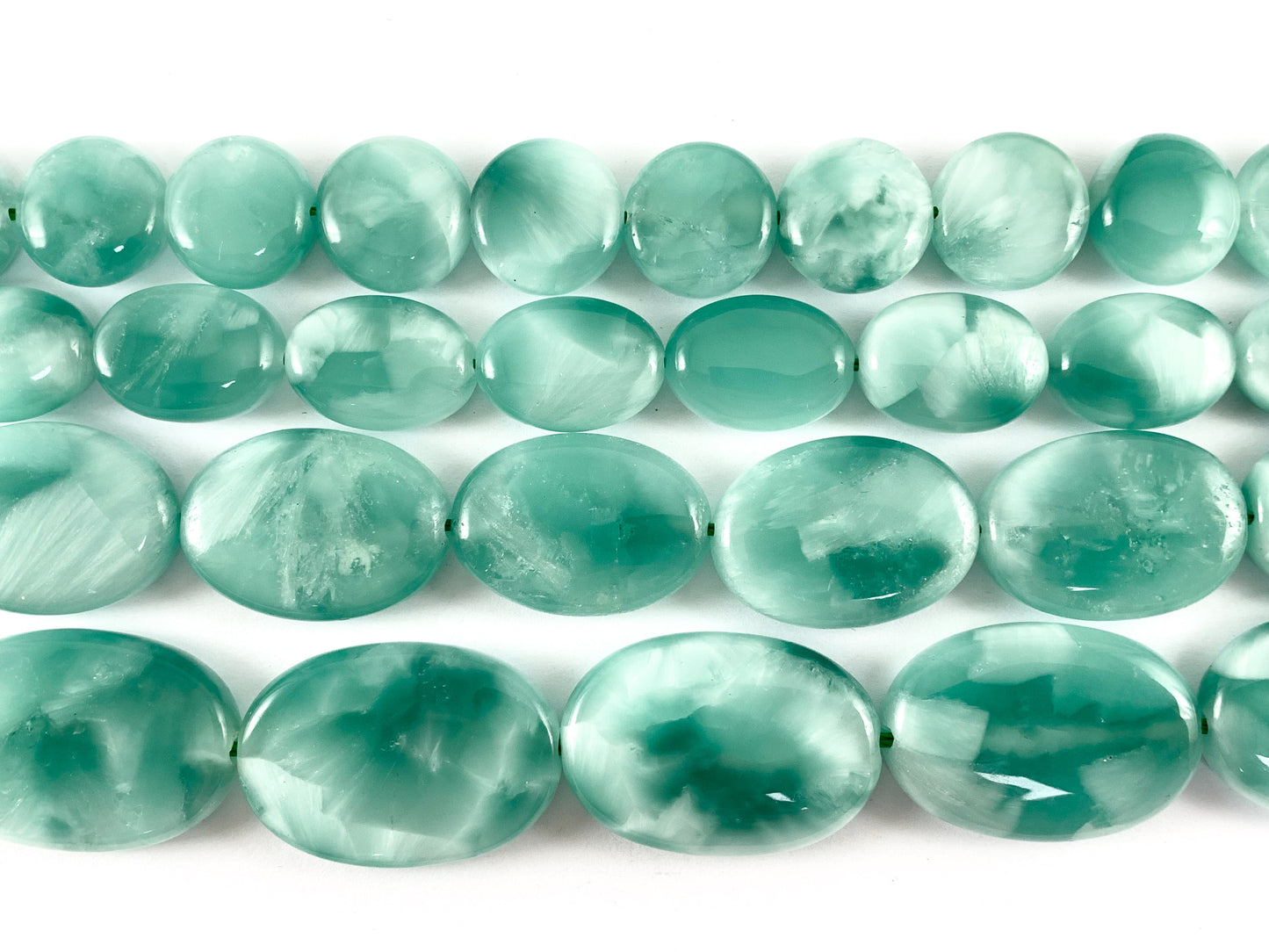 Natural Green Angelite/ Green Moonstone Pastel Green Color Natural Stone in Coin And Oval Shape Around 15"