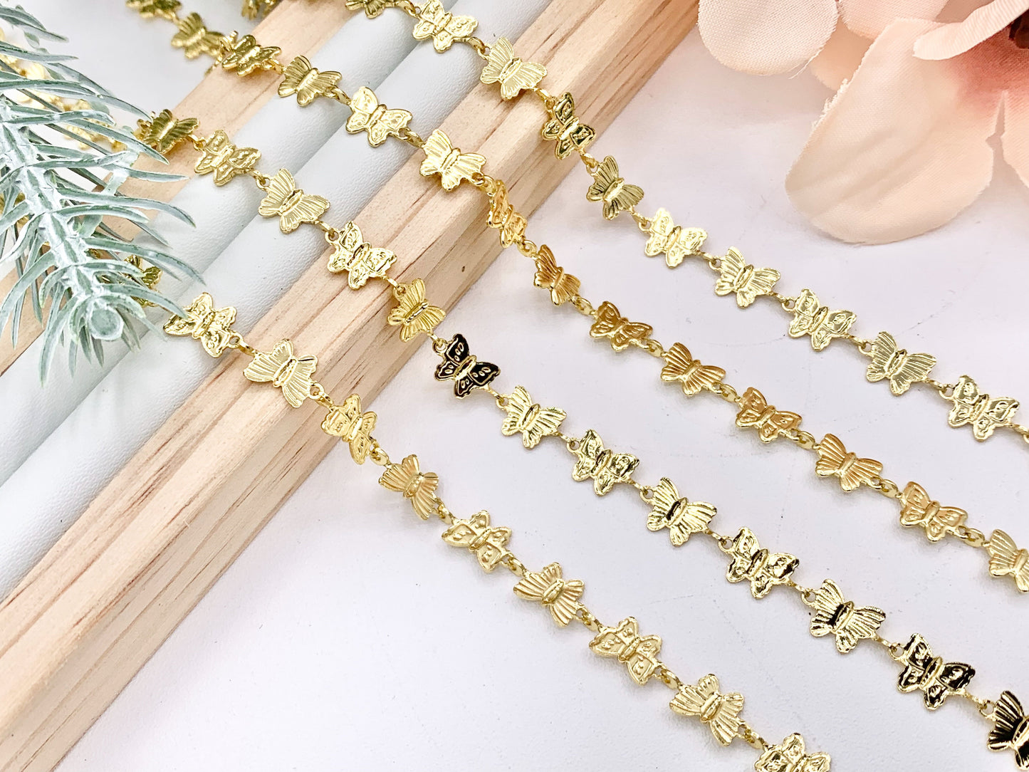 Cute Detailed Butterfly Chain in 18K Gold Plated Copper By The Spool