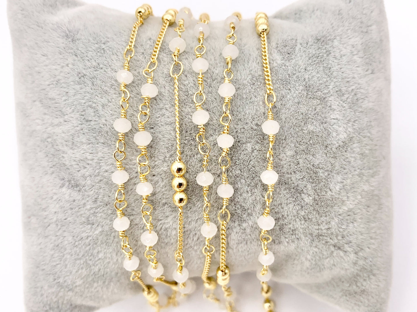 Wired Crystal Beaded Chain in 18K Gold Plated Copper By The Spool For Jewelry Making