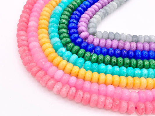 6x10mm Beautiful Dyed Jade Smooth Rondelle Beads | Multicolor Dyed Jade Imitation Stone Beads Around 15" | Price Per Strand