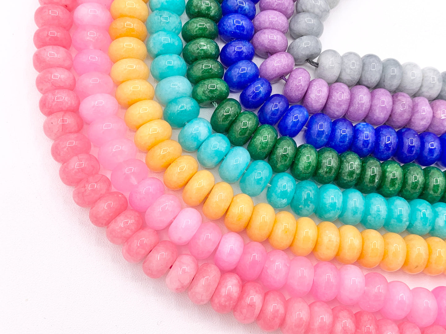 6x10mm Beautiful Dyed Jade Smooth Rondelle Beads | Multicolor Dyed Jade Imitation Stone Beads Around 15" | Price Per Strand