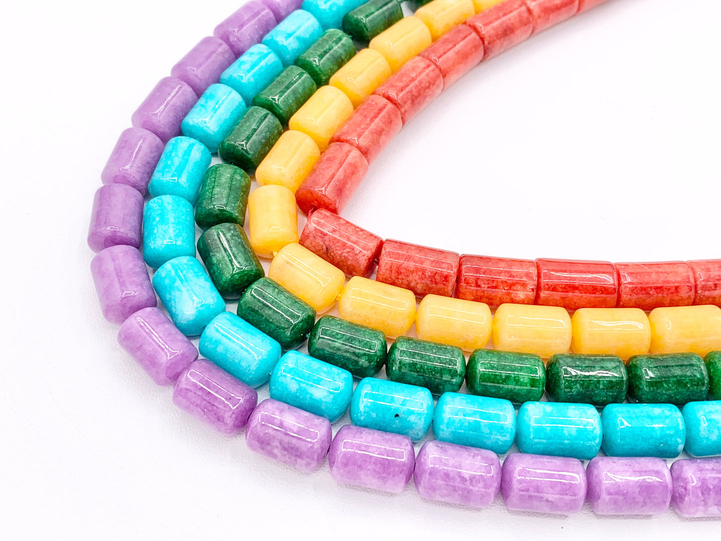 8x12mm Beautiful Dyed Jade Smooth Tube Beads | Multicolor Dyed Jade Imitation Stone Beads Around 15" | Price Per Strand
