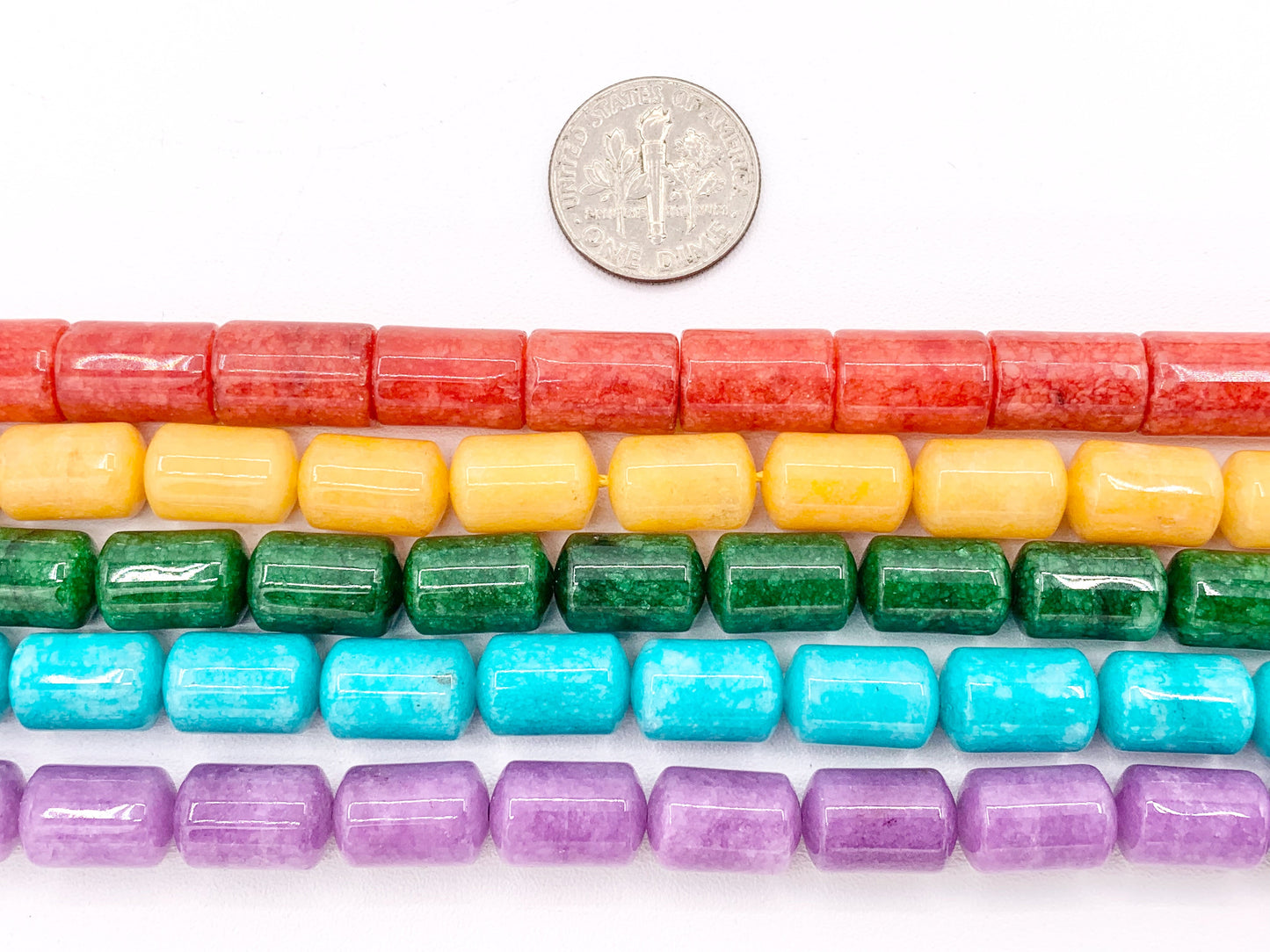8x12mm Beautiful Dyed Jade Smooth Tube Beads | Multicolor Dyed Jade Imitation Stone Beads Around 15" | Price Per Strand