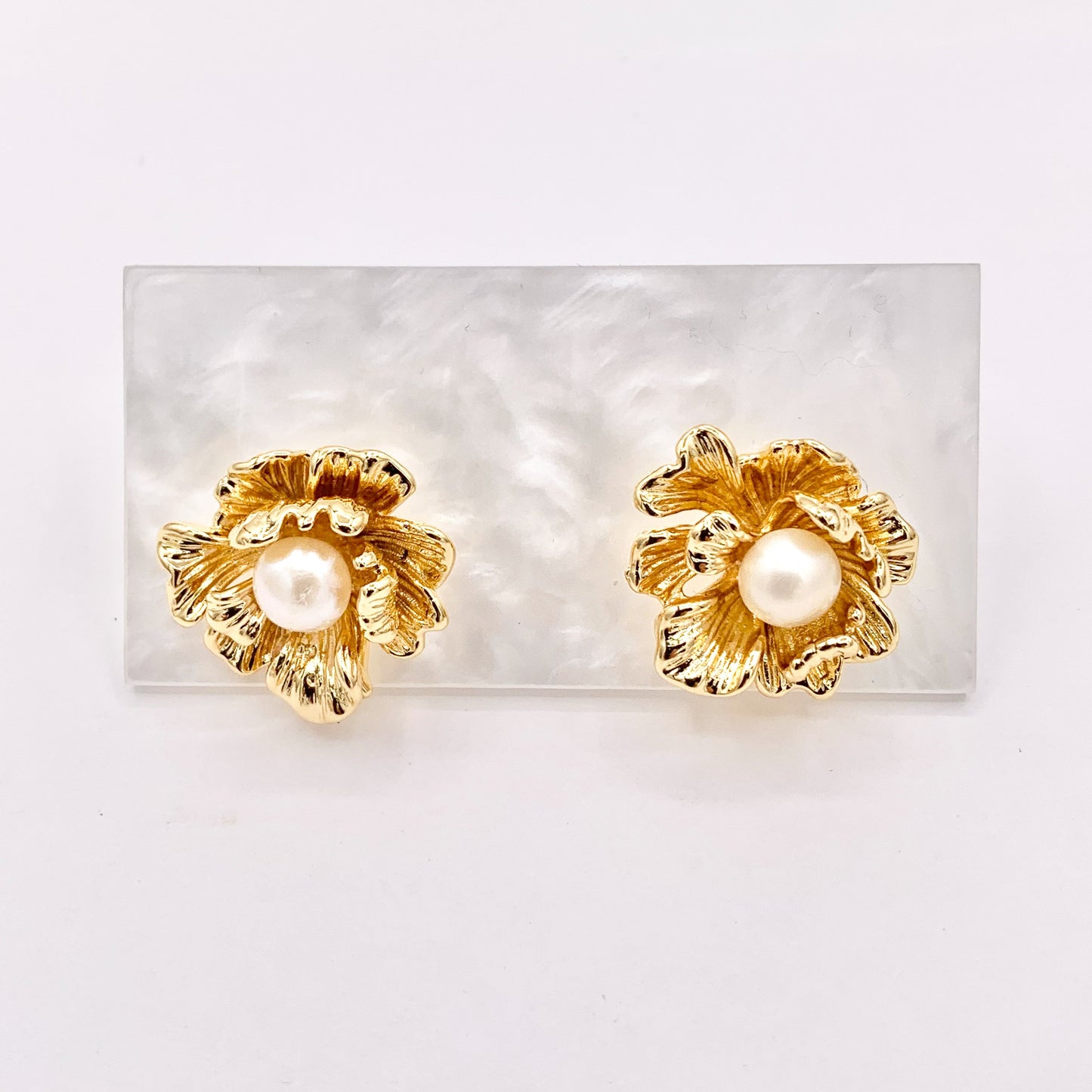 Freshwater Pearl Flower Earring Studs in Real 18K Gold Plated Over Copper 3 Pairs