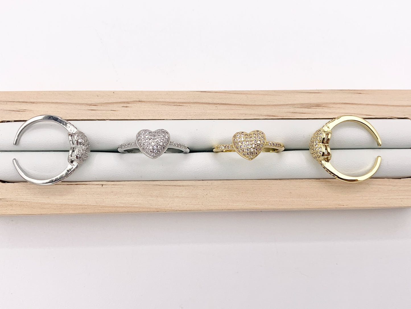 Statement CZ Cubic Zirconia Heart Rings in 18K Gold or Silver plated Copper 5 PCS