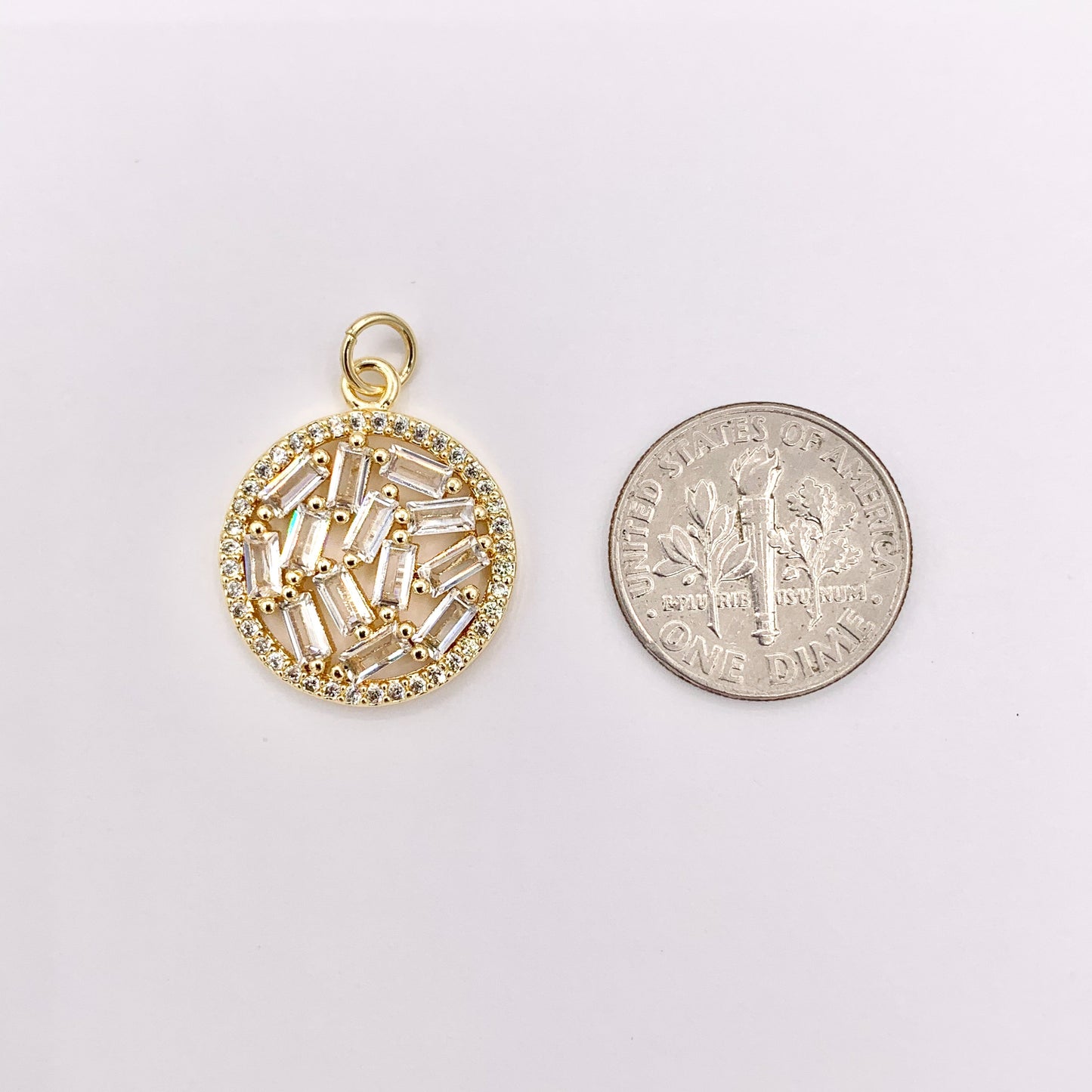 Dainty Coin Charms with CZ Pave in 18K Gold Plated Copper 5 PCS