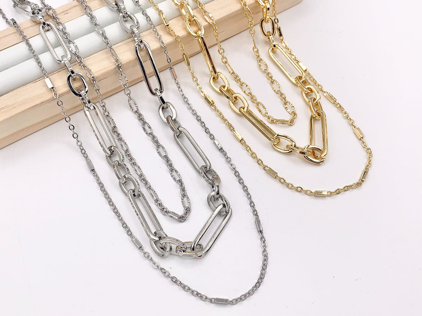 Maximalist 3 Layers Paperclip Chain Necklace in 18K Gold/Silver Plated Copper Necklace with Extension Link