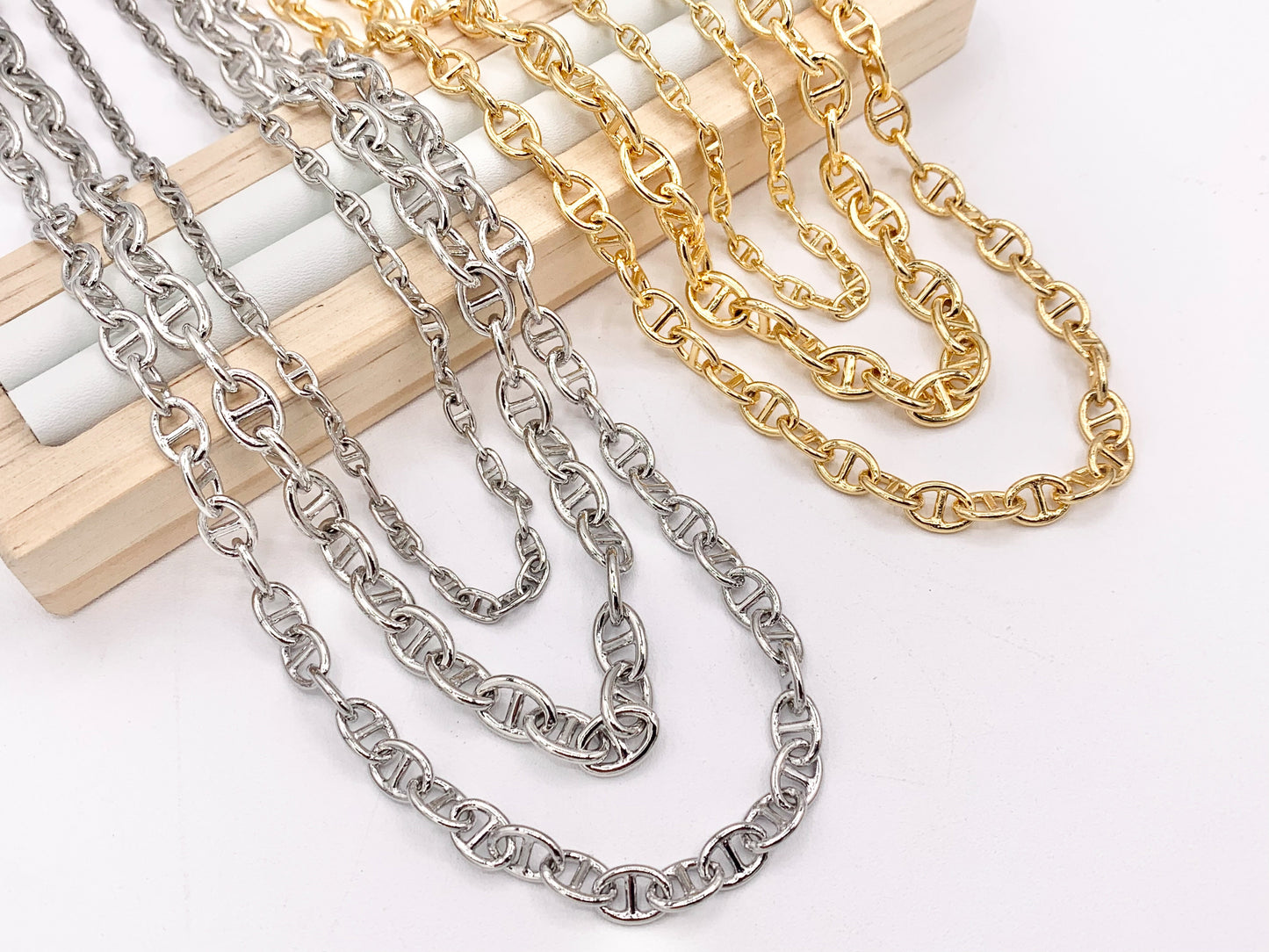Maximalist 3 Layers Mariner Link Chain Necklace in 18K Gold/Silver Plated Copper Layered Necklace with Extension Link