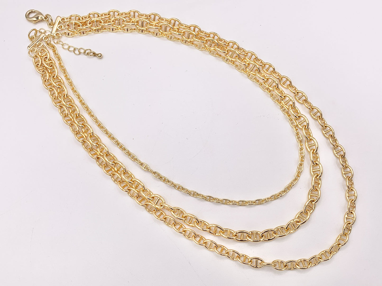 Maximalist 3 Layers Mariner Link Chain Necklace in 18K Gold/Silver Plated Copper Layered Necklace with Extension Link
