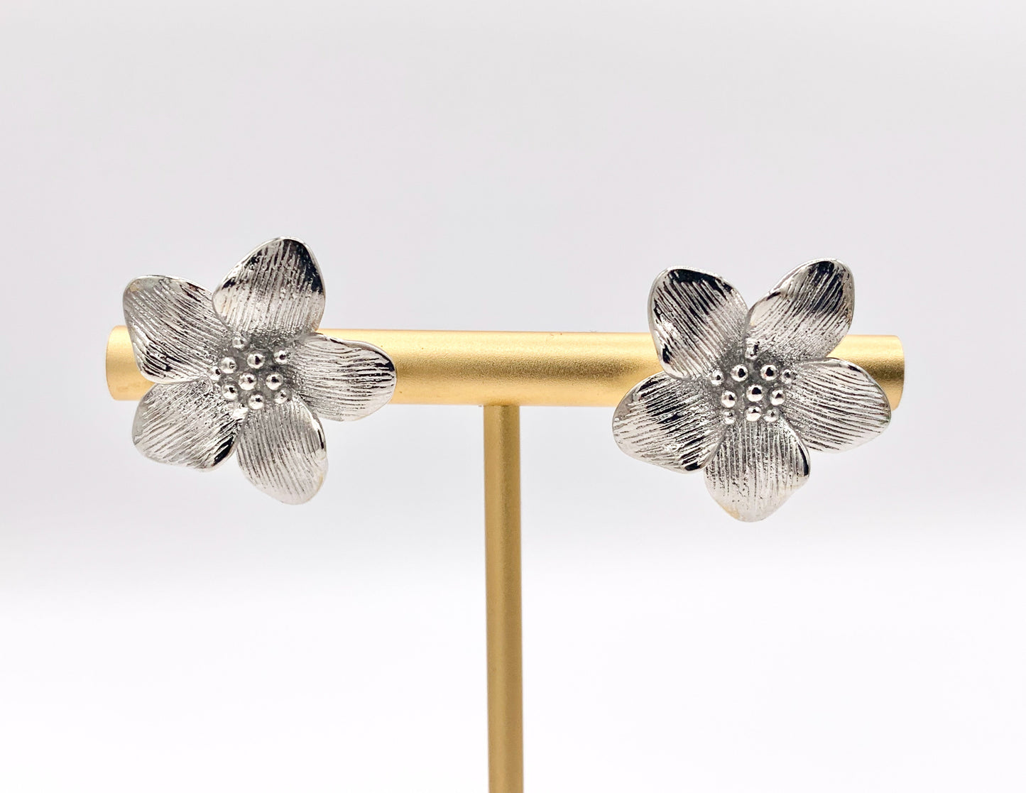 Cute Detailed Flower Earring Studs in Real 18K Gold/Platinum Plated Over Copper 4 PAIRS