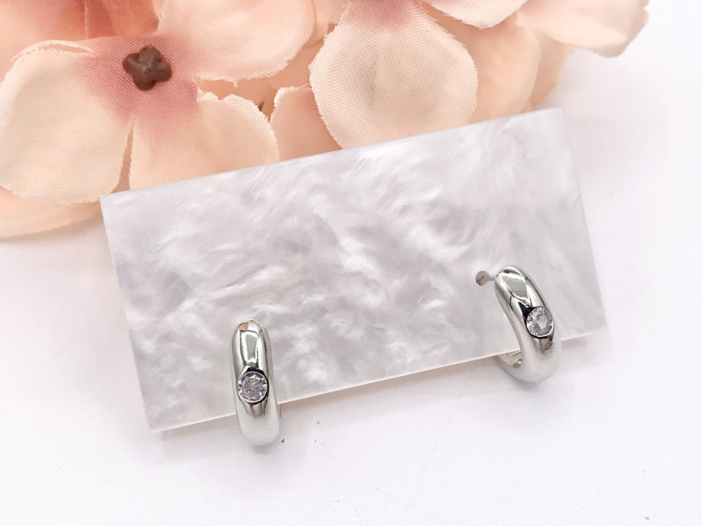 Oval Earring Hoop Huggies in CZ Pave Real Gold/Platinum 18K Over Copper 5 PAIRS