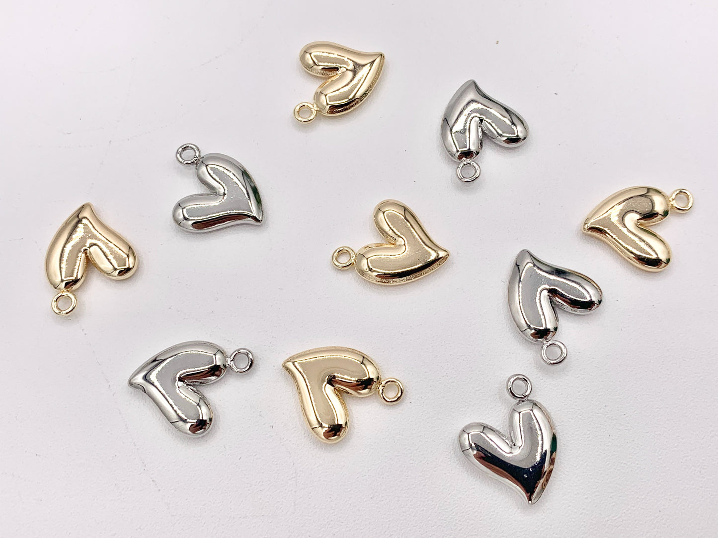 Cute Puffy Abstract Heart Pendant Charms in 18K Gold or Silver Plated Copper 10 PCS
