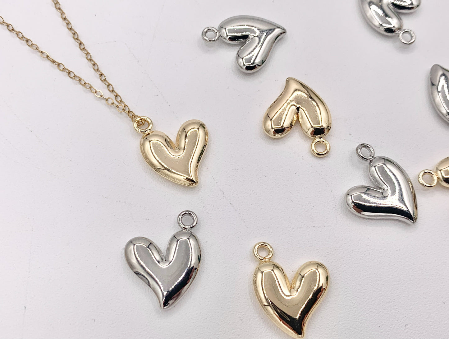 Cute Puffy Abstract Heart Pendant Charms in 18K Gold or Silver Plated Copper 10 PCS