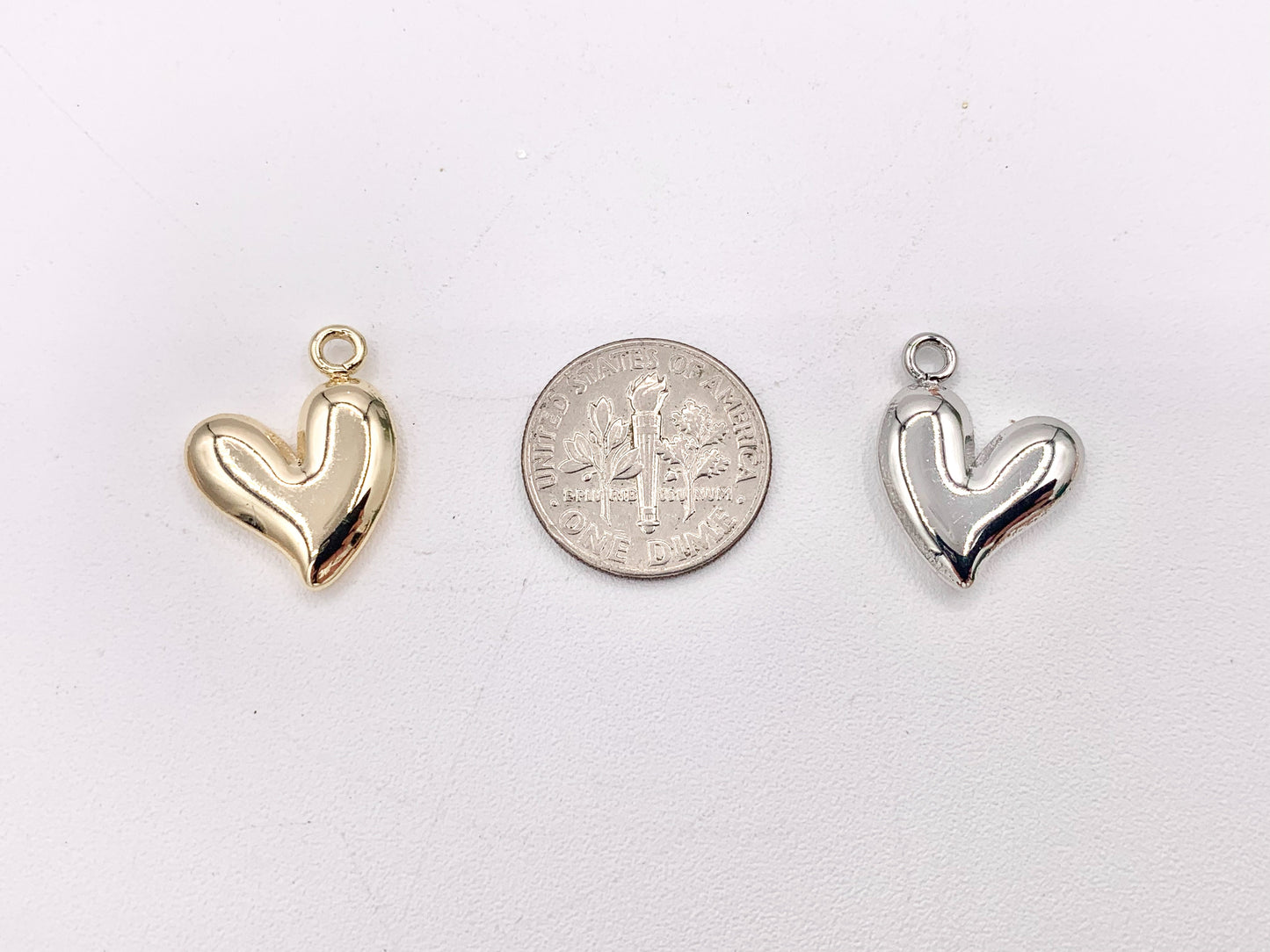 Cute Puffy Abstract Heart Pendant Charms in 18K Gold or Silver Plated Copper 10 PCS