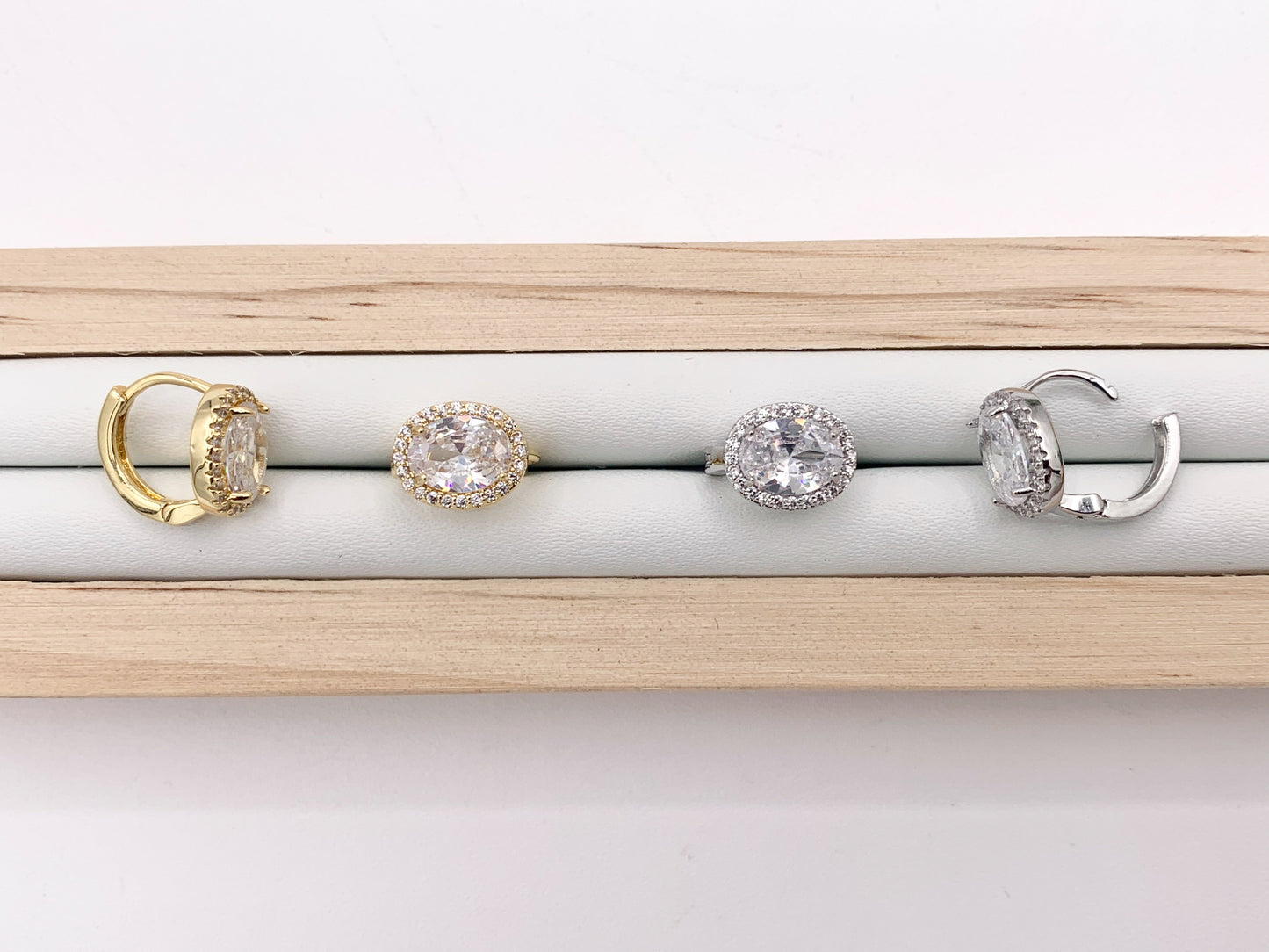 Oval CZ Pave Dainty Earring Hoop Huggies in Real Gold/Platinum 18K Over Copper 4 PAIRS