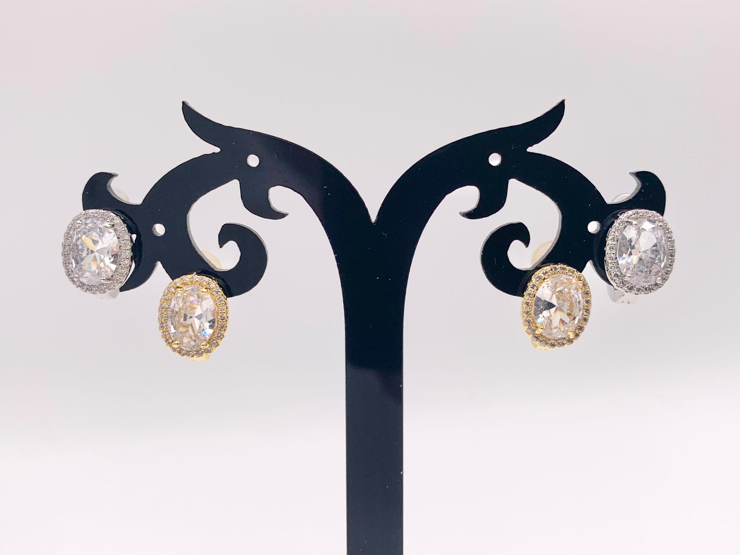 Oval CZ Pave Dainty Earring Hoop Huggies in Real Gold/Platinum 18K Over Copper 4 PAIRS