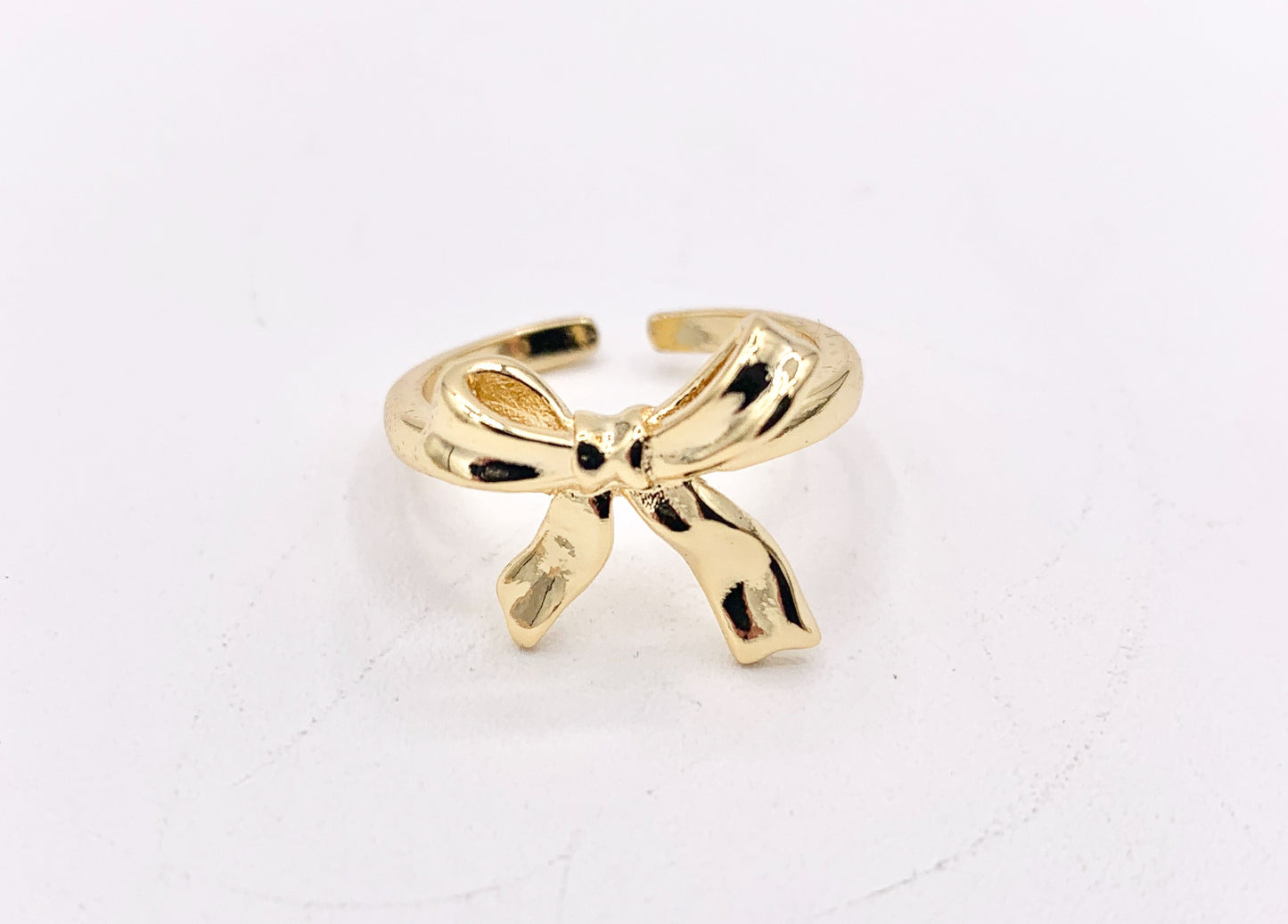Beautiful Plain Dainty Bow Tie Adjustable Ring in Real Gold 18K Plated 5 PCS