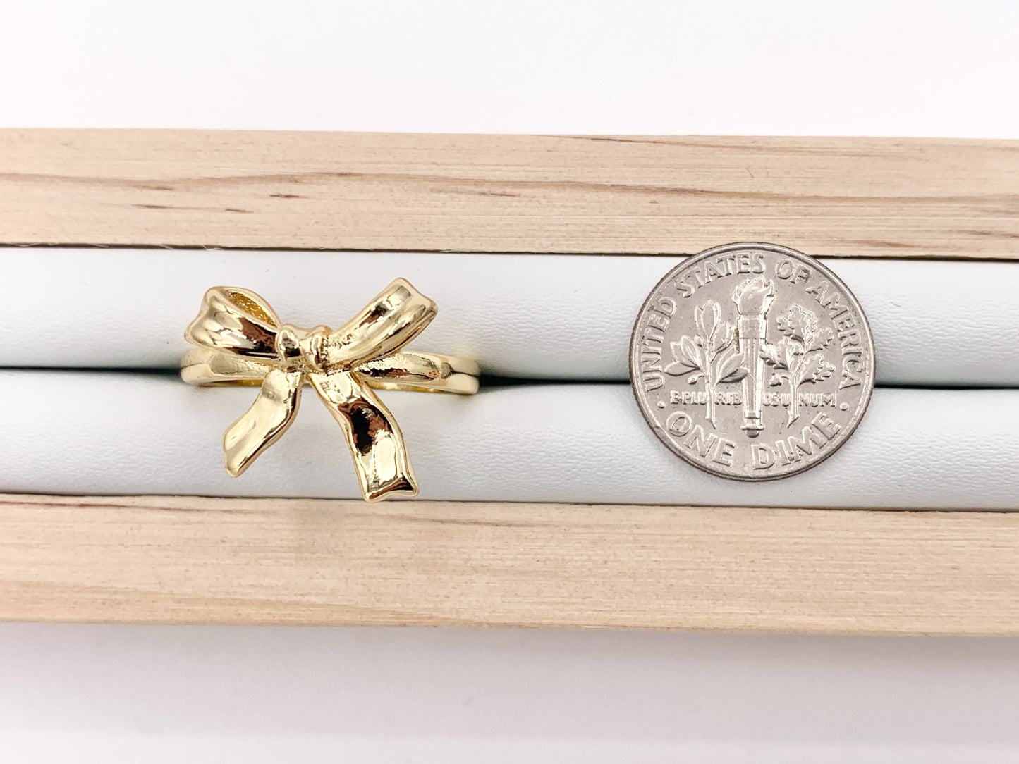 Beautiful Plain Dainty Bow Tie Adjustable Ring in Real Gold 18K Plated 5 PCS