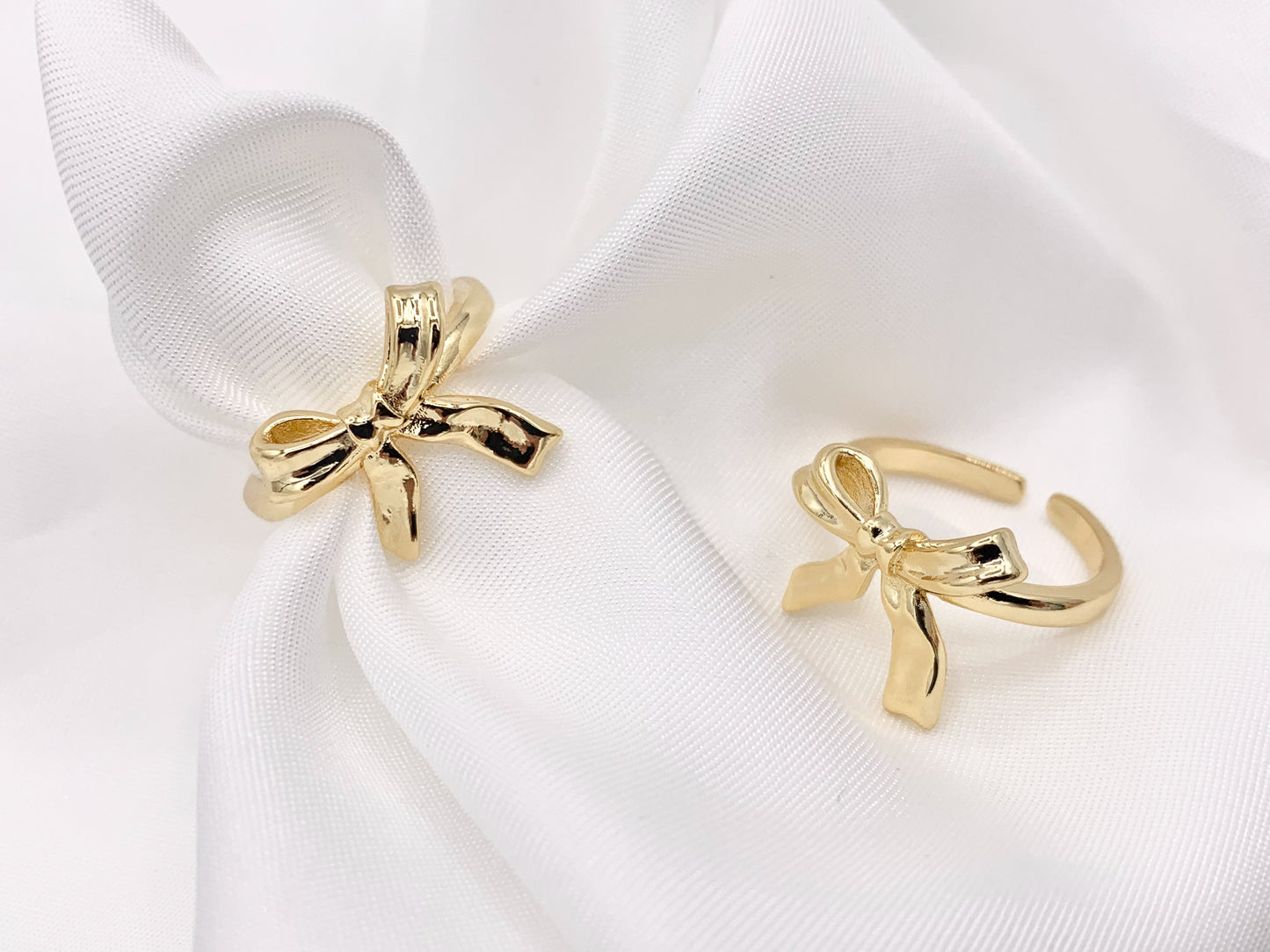 Beautiful Plain Dainty Bow Tie Adjustable Ring in Real Gold 18K Plated 5 PCS