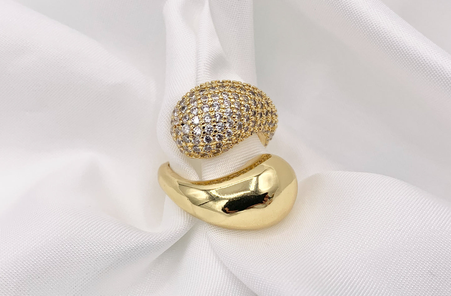 Simple Chunky Teardrop Bypass Ring in CZ Pave 18K Gold Plated Brass 4 PCS